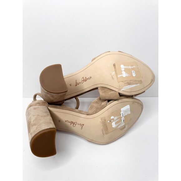 Sam Edelman Sandals Womens Size 10 Tan Suede Ankle Strap Block Heel - Picture 9 of 9